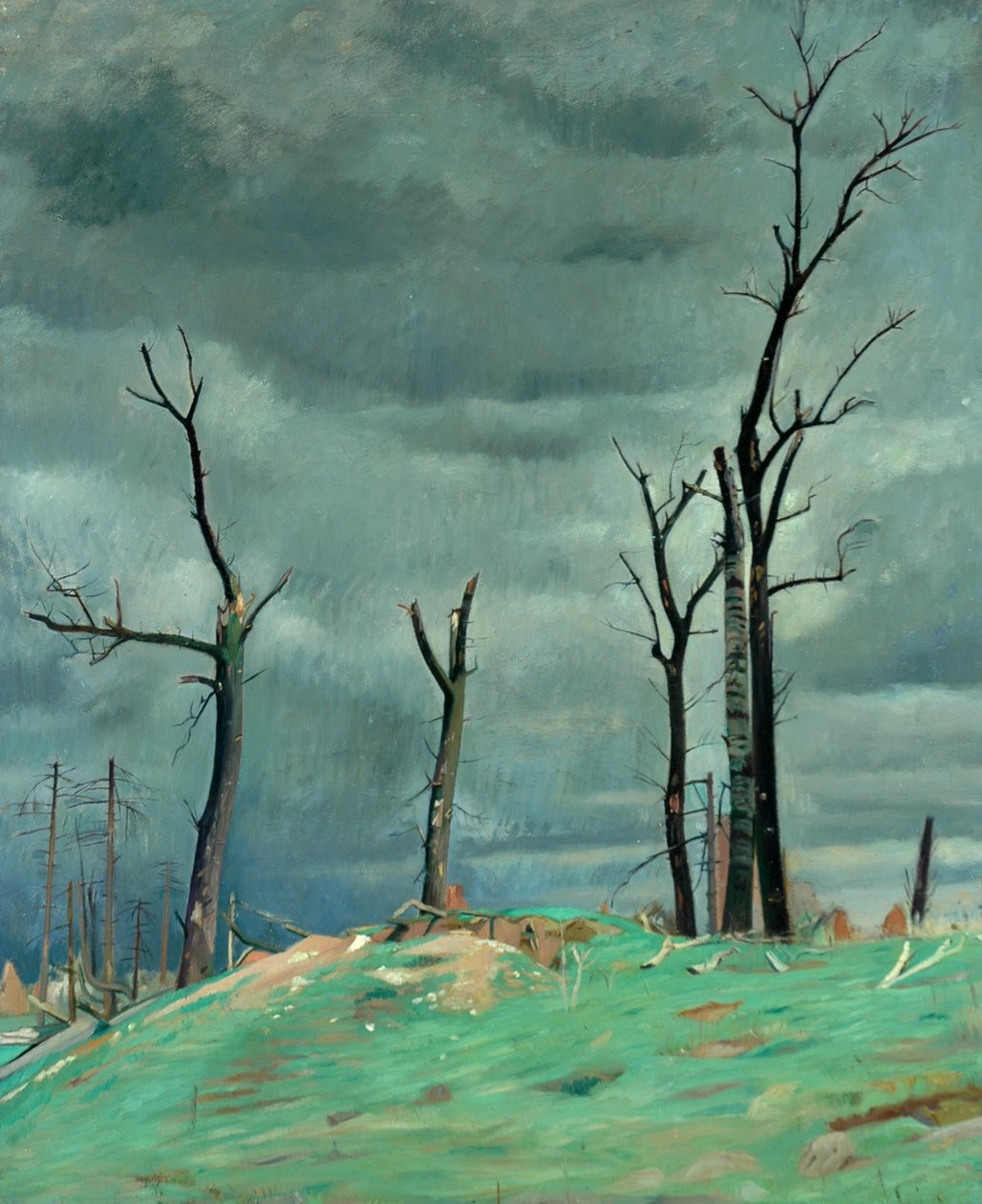 Avenida do Château, Bourlon, Frente Ocidental (óleo sobre tela) de William Rothenstein