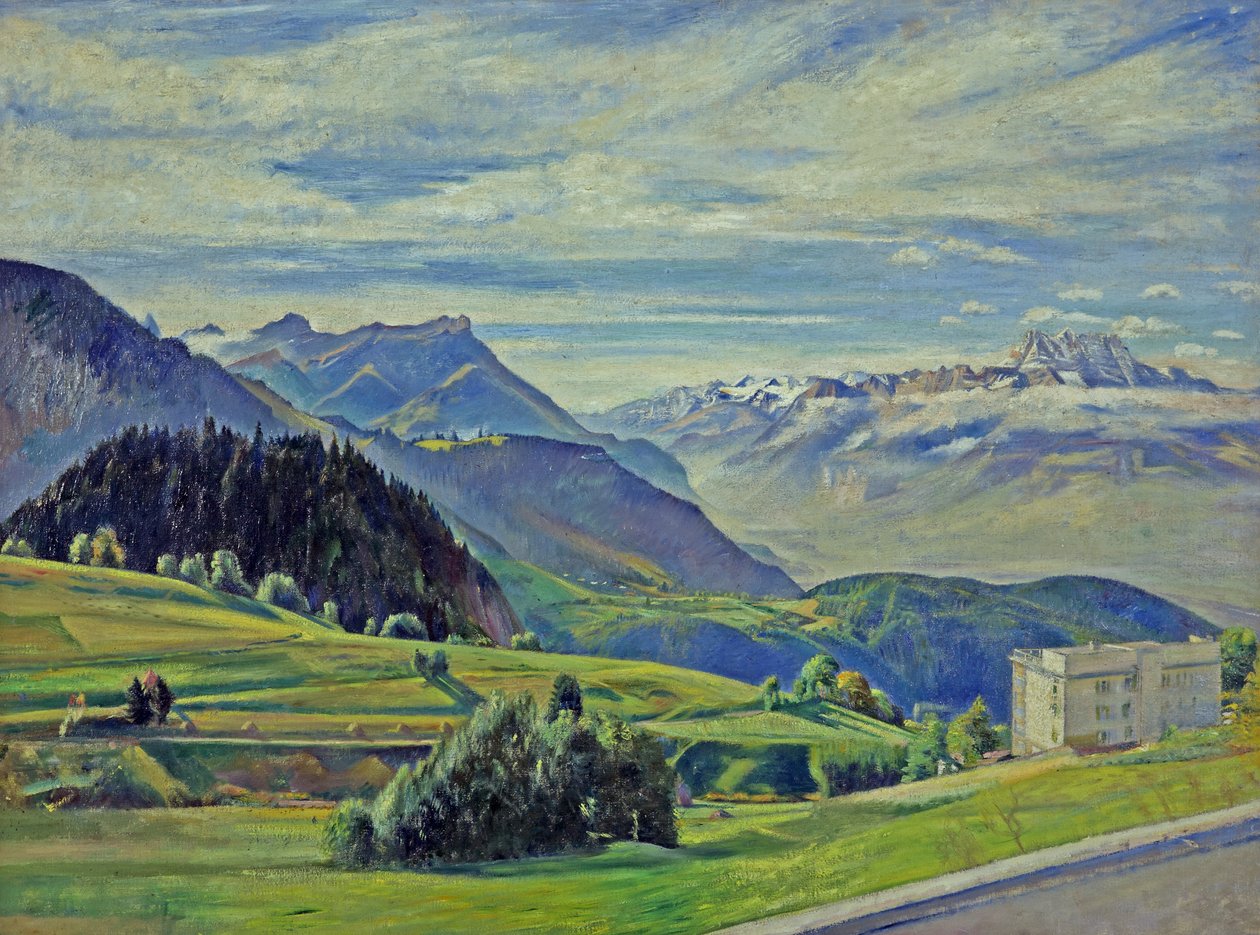 Le Dent du Midi de Leysin, Suíça (óleo sobre tela) de William Rothenstein