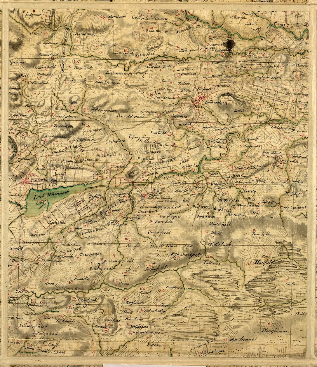 Mapa de Roy de Lowland Scotland, contendo Loch Whinnoch de William Roy