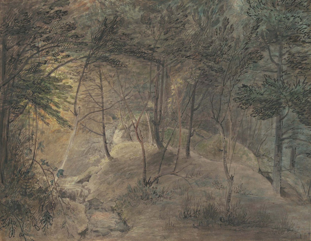 A vista do Springhouse em Echo, c.1808 (aquarela e tinta em papel de wove) de William Russell Birch