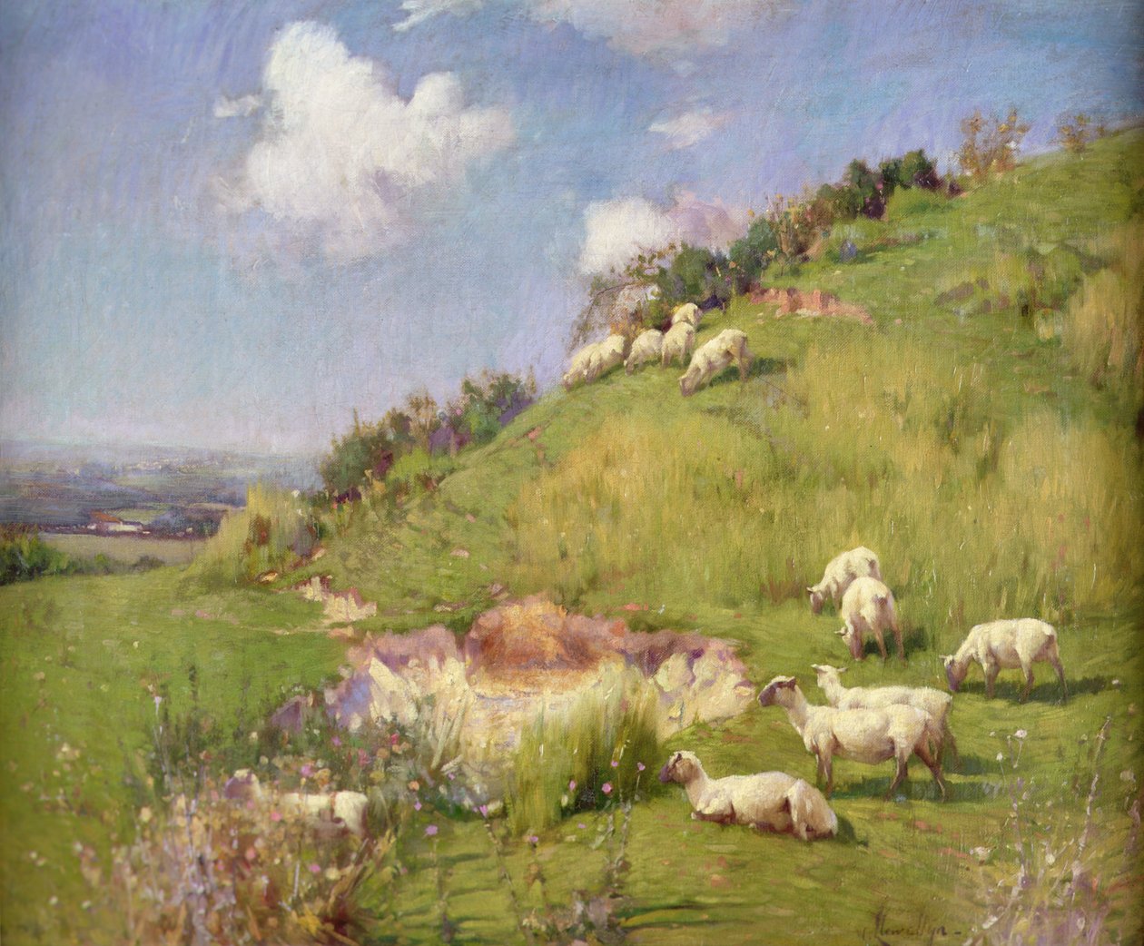Ovelhas numa encosta (óleo sobre tela) de William Samuel Henry Llewellyn