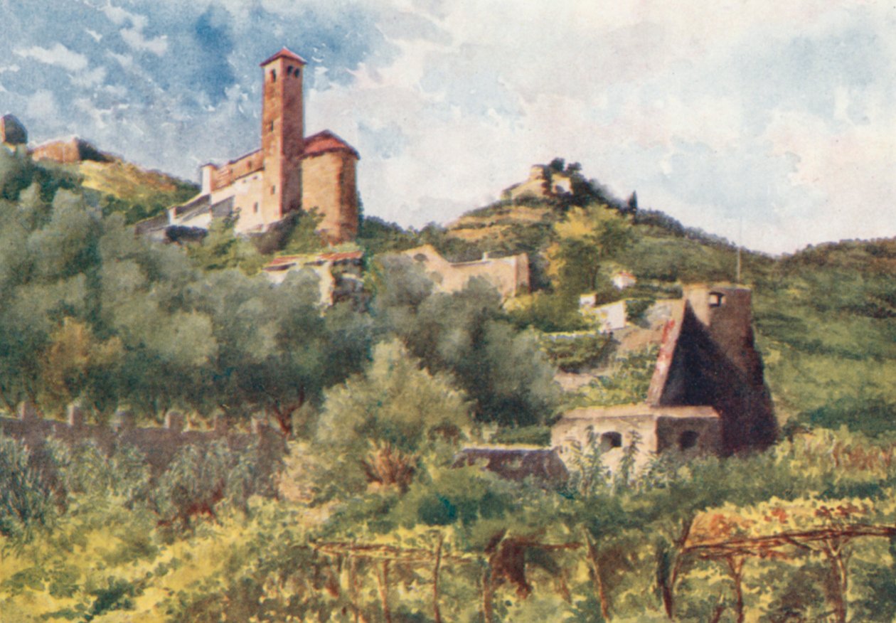 Muralhas antigas, Ventimiglia e Igreja de S Michele (litografia a cores) de William Scott