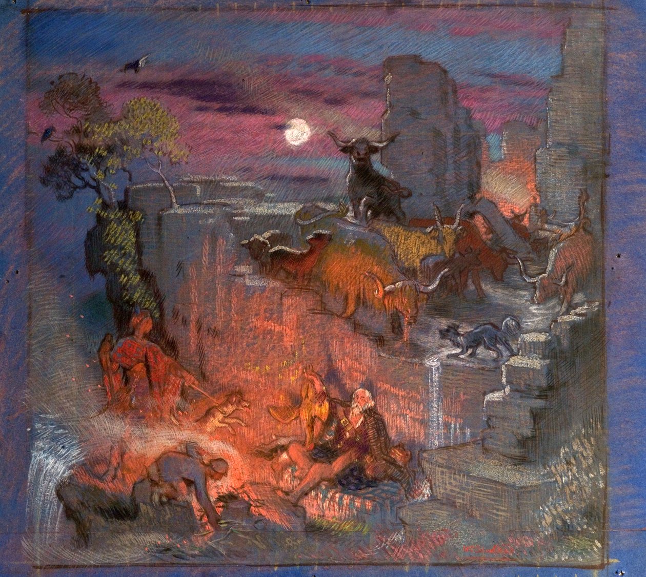 Estudo para Highland Raiders, c.1918 (óleo sobre papel) de William Shackleton