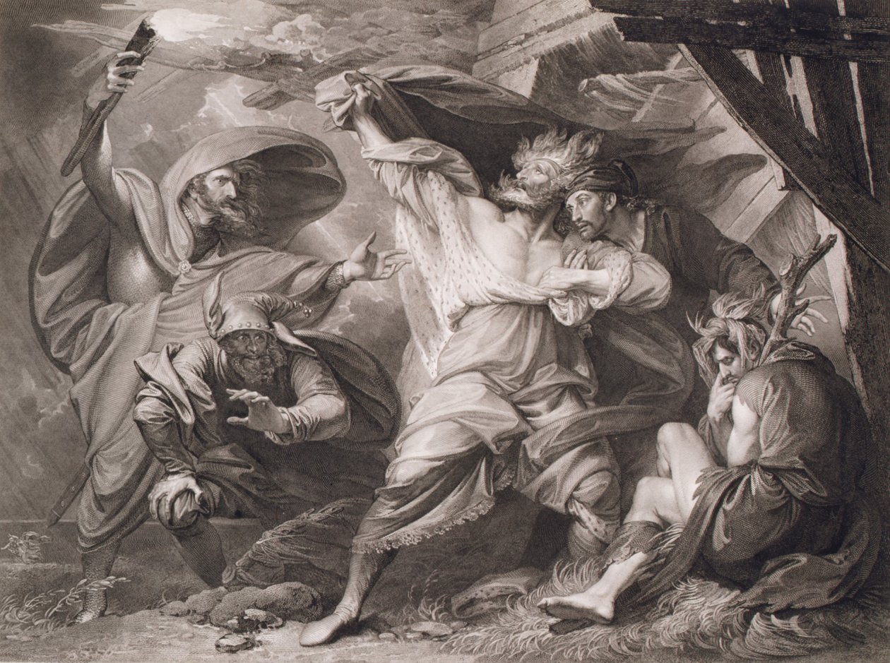 Fora, fora, seus empréstimos - Venha desabotoar aqui Shakespeare, Rei Lear, Ato 3, Cena 4, 1793. de William Sharp