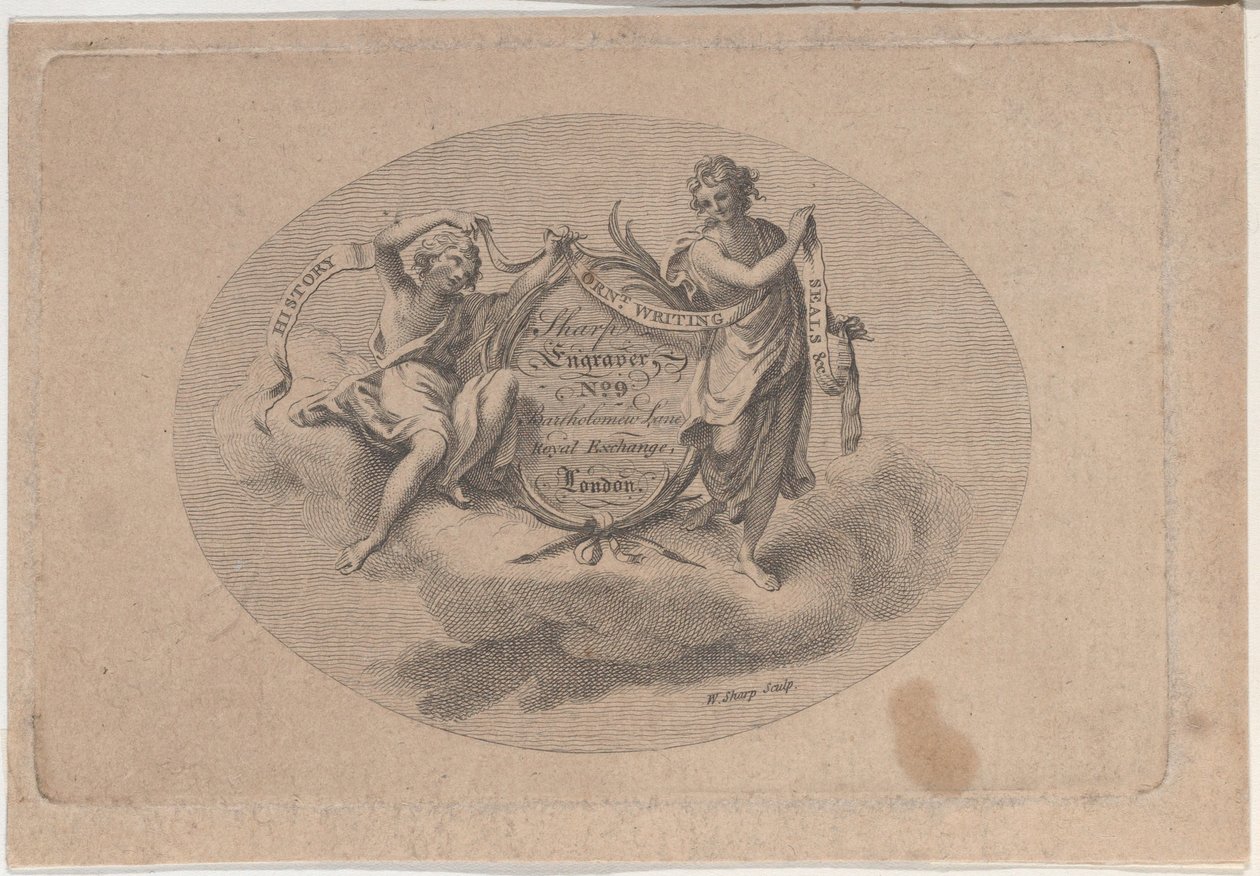 Trade Card para William Sharp, Engraver, século 19. de William Sharp