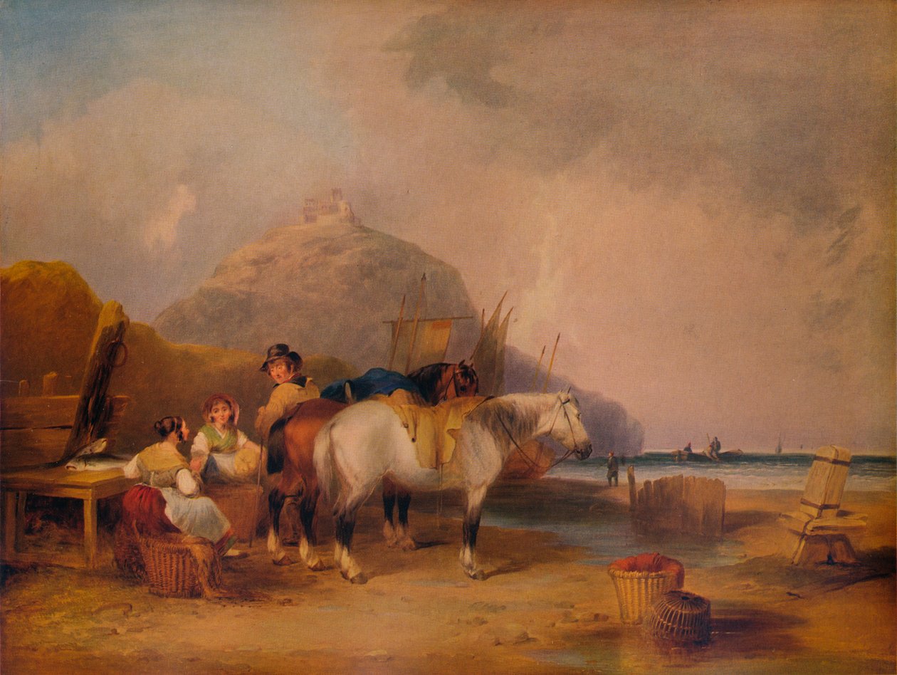 Cena da costa, com figuras e cavalos, c1841 de William Shayer