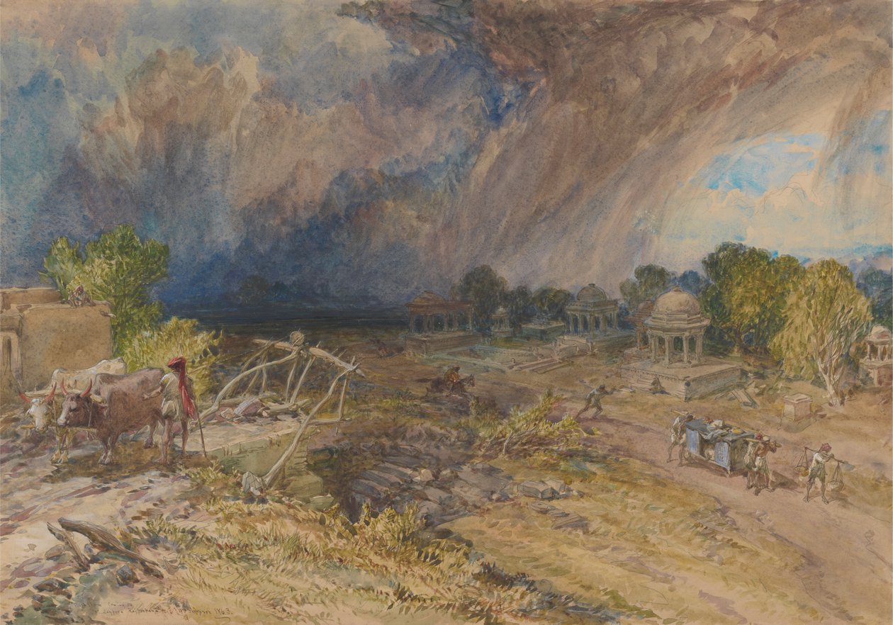 Vem aí a tempestade de pó, perto de Jeypore, Rajpootana de William Simpson