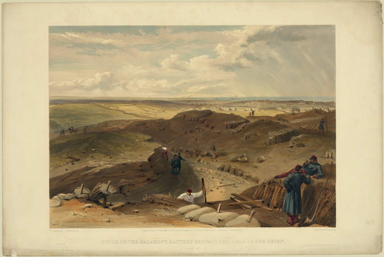 Reduto de Malakoff, bateria gervais e parte traseira do redan, 1855 de William Crimea Simpson