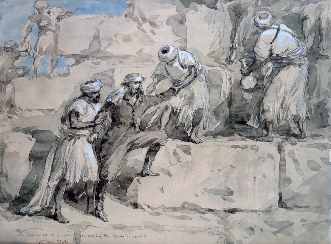 O Imperador da Áustria, Ascendente a Grande Pirâmide, Egito, 1869. de William Crimea Simpson