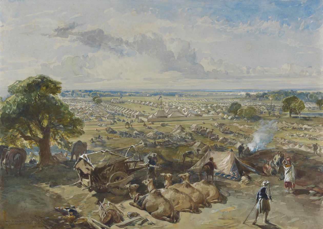 Campo do Governador-Geral e Comandante-em-Chefe em Jalandhar, 1 Febuary 1860 de William Simpson
