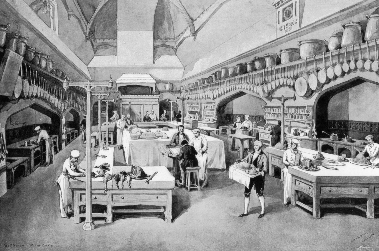 Cozinha do Castelo de Windsor no Natal de 1894. de William Crimea Simpson