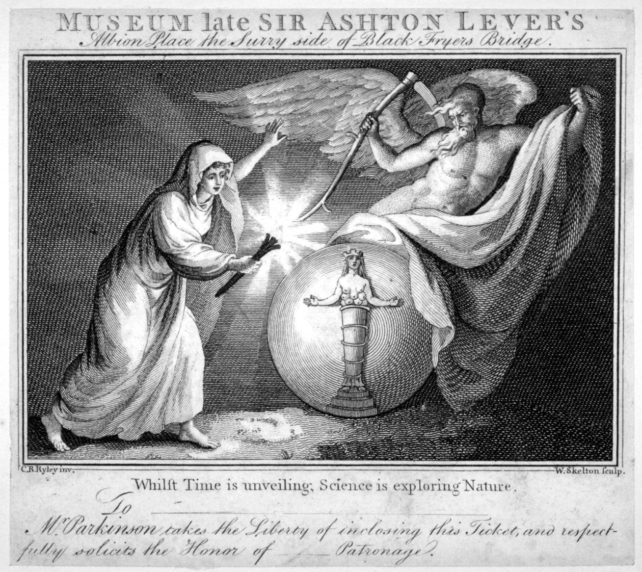 Bilhete para o Museu Leverian, Albion Place, Southwark, Londres, c1805 de William Skelton