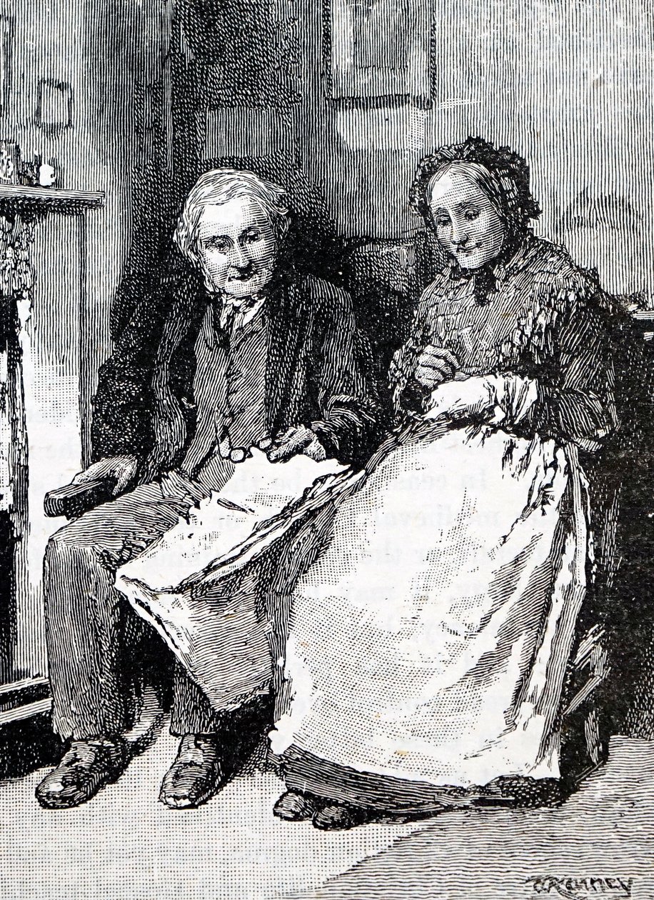 Um casal de idosos. Por William Small (1843-1929), um ilustrador inglês. 1880 (gravura) de William Small