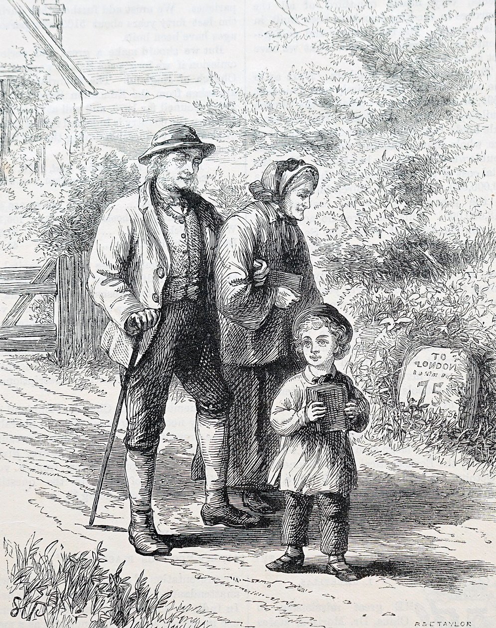 Um casal de idosos e o seu neto. Por William Small (1843-1929), um ilustrador inglês. 1880 (gravura) de William Small