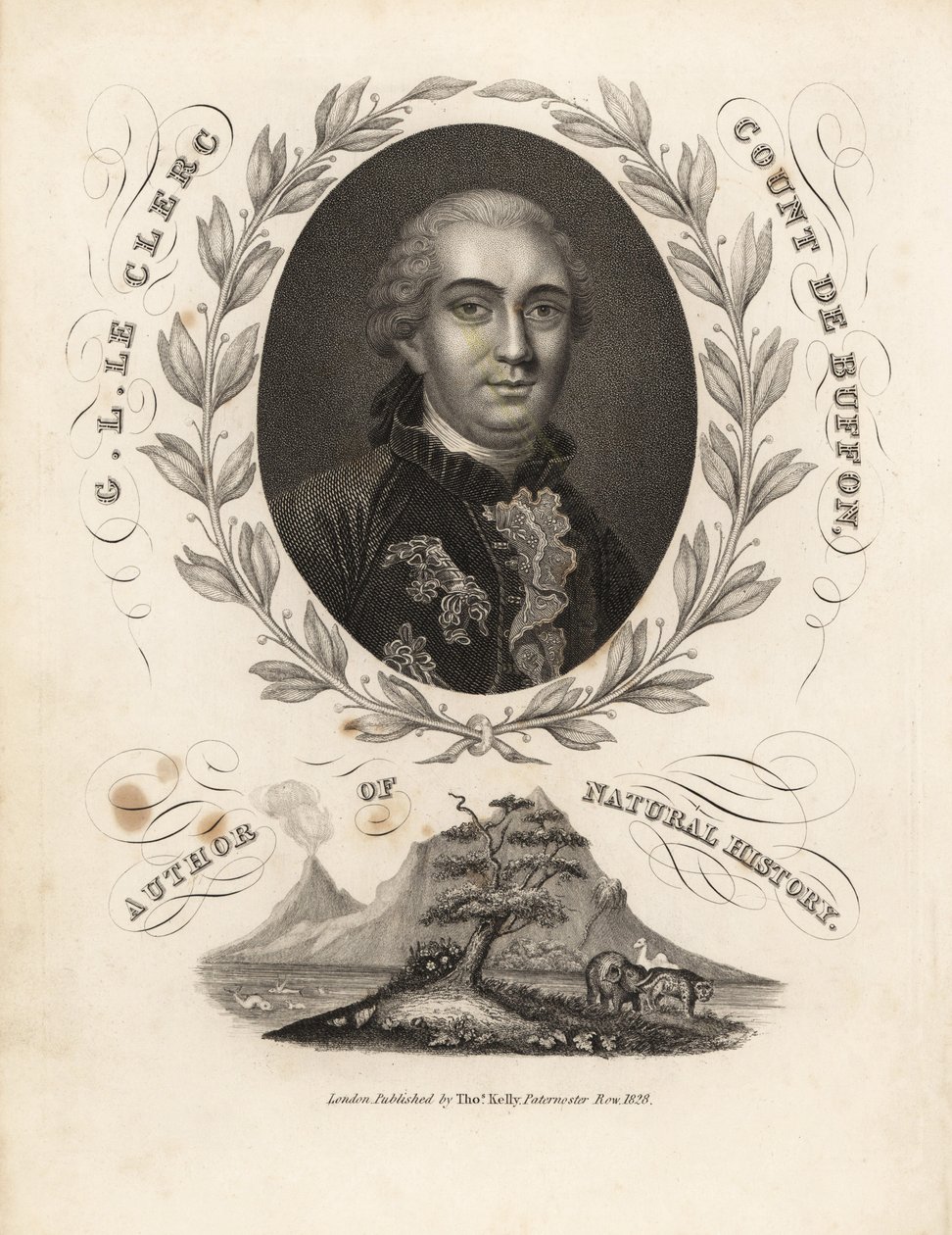 Retrato do Conde Georges Buffon dentro da grinalda de louros de William Smellie