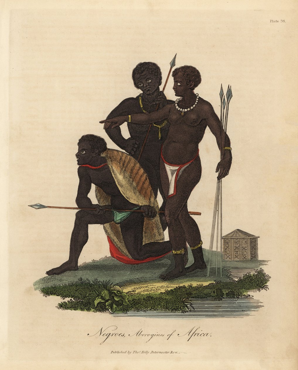 Nativos da África do Sul com lanças, casaco de pele de animal, colar de William Smellie