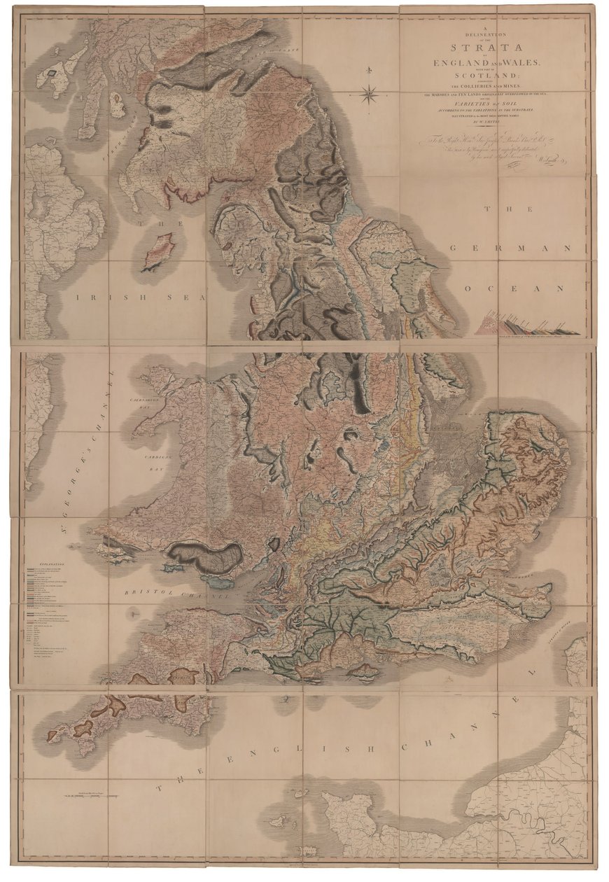 Delineamento dos estratos da Inglaterra e do País de Gales com uma parte da Escócia O primeiro mapa geológico de de William Smith