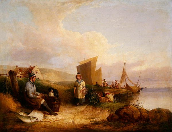 Cena costeira com pescadores (óleo sobre tela) de William Snr. Shayer