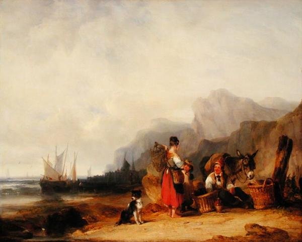 The Prawn Fishers, c.1835 (óleo sobre tela) de William Snr. Shayer