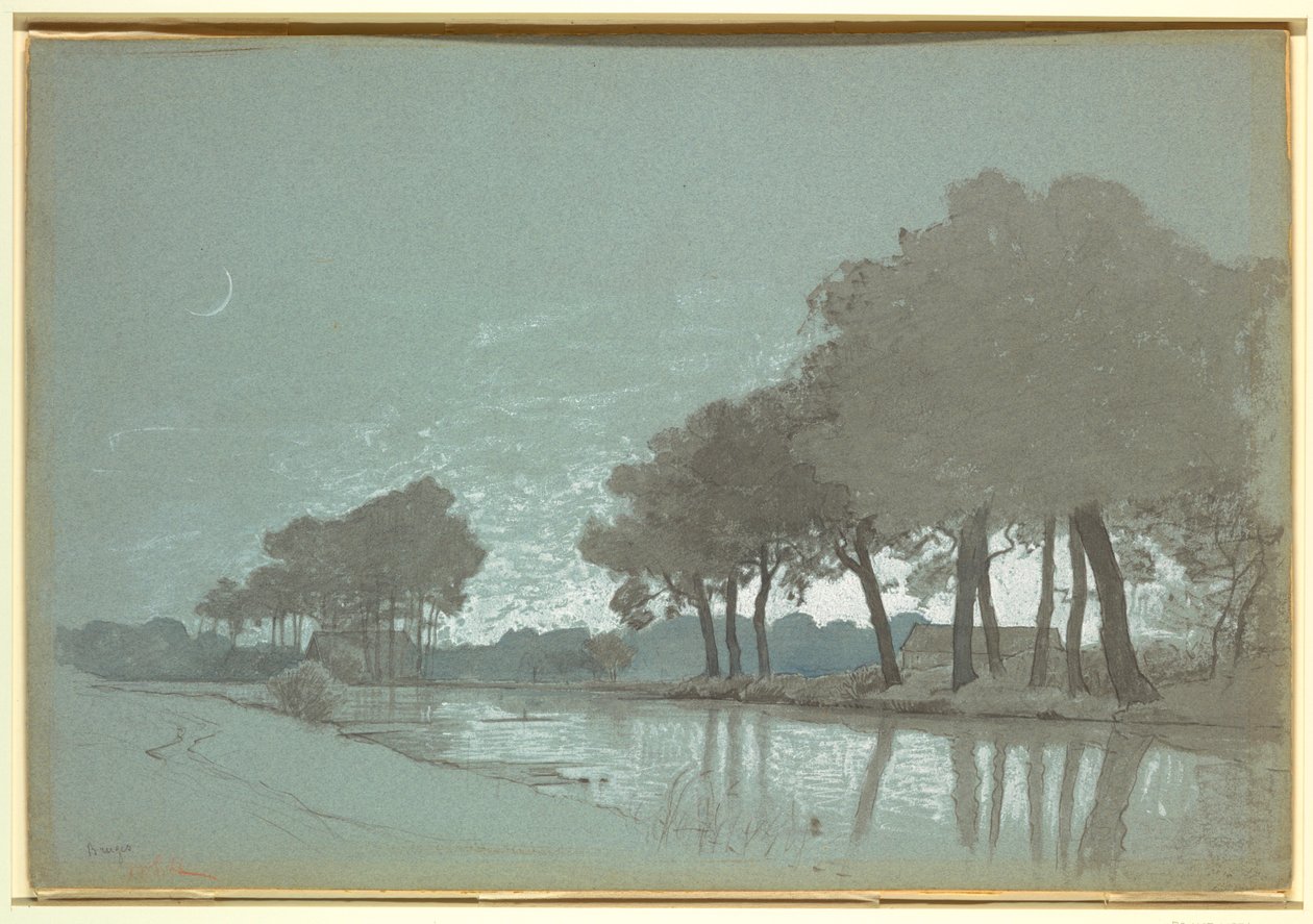 Desenho, cena de canal perto de Bruges, Bélgica, 1875-80 de William Stanley Haseltine