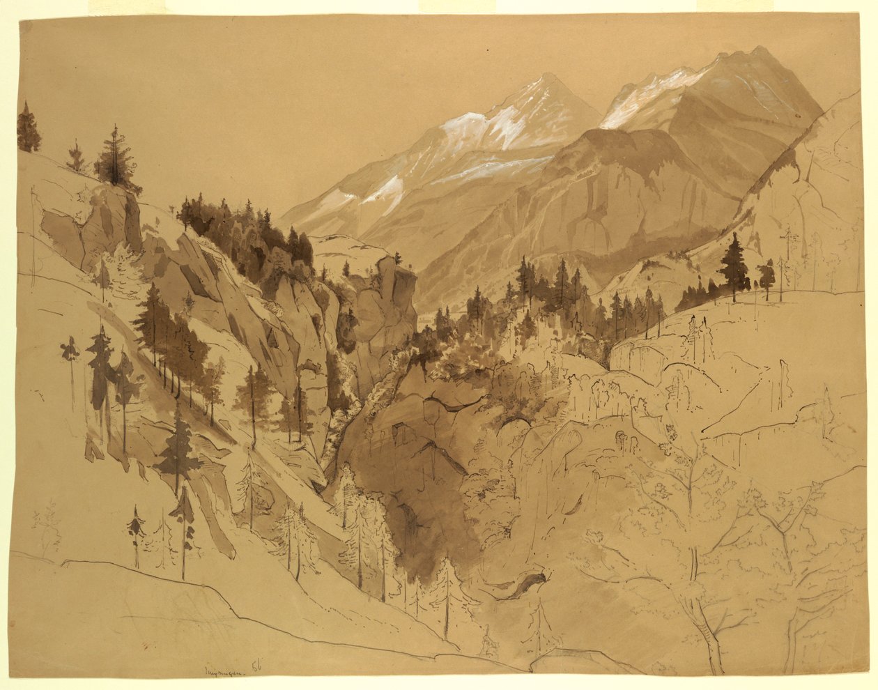 Desenho, Montanhas perto de Meiringen, Suíça, 1856 de William Stanley Haseltine