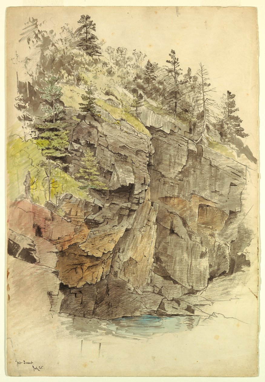 Desenho, parede rochosa, perto de Otter Cliffs, Mt. Desert, 1859 de William Stanley Haseltine