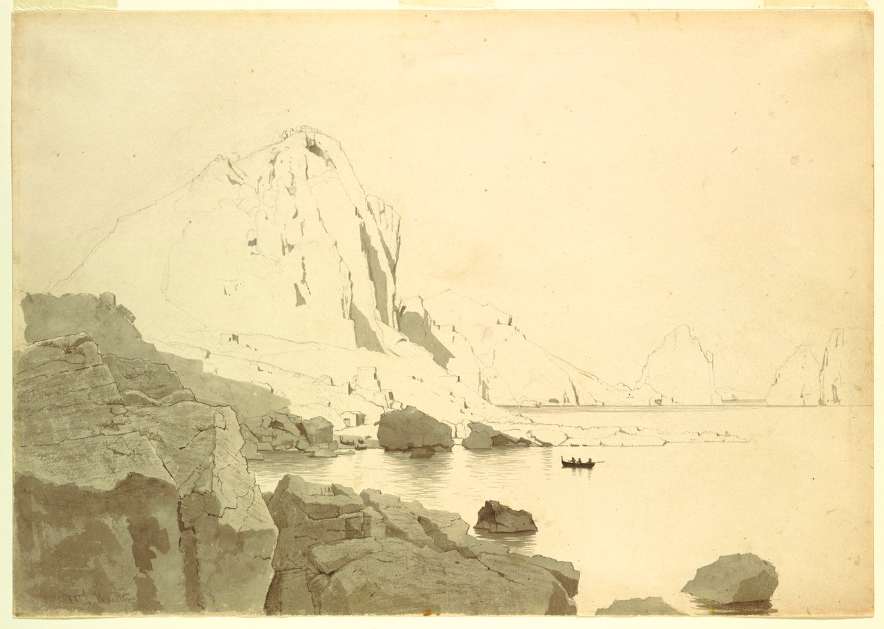 Desenho, Vista de Capri, Itália, mostrando a costa sul e o Faraglione, ca. 1865 de William Stanley Haseltine
