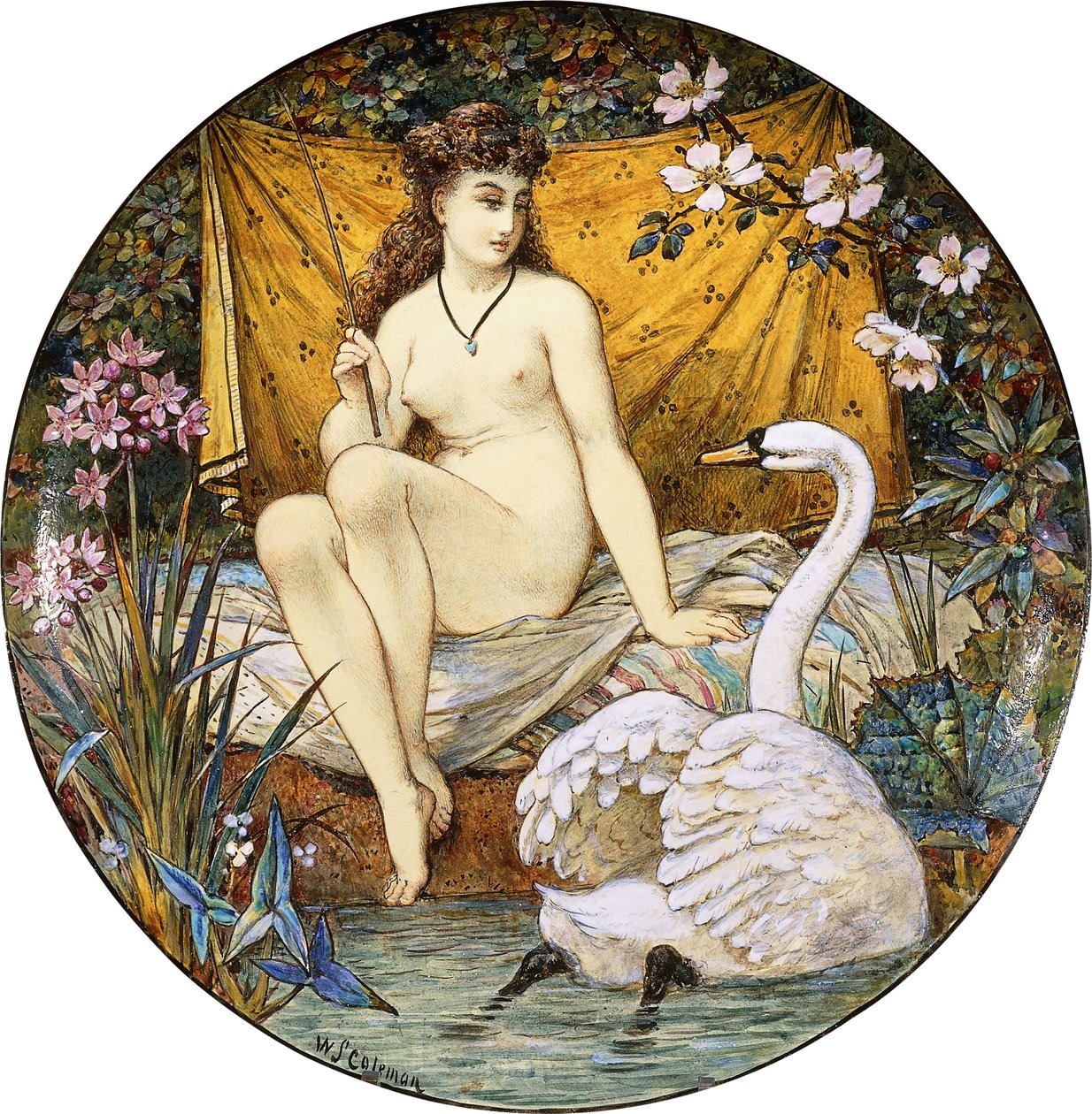 Uma grande tazza de barro de Minton, representando Leda e o cisne, de William Stephen Coleman