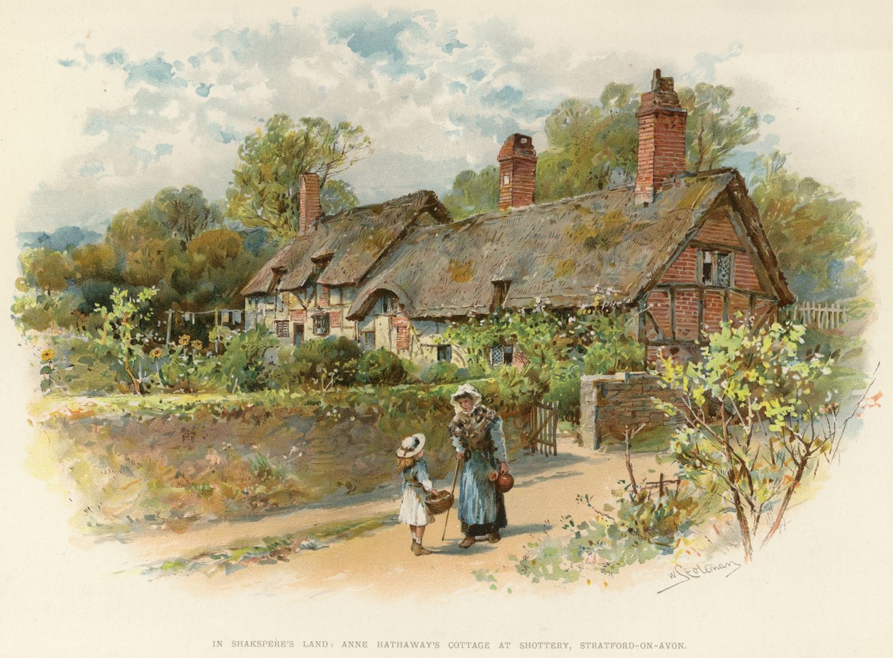 A casa de campo de Anne Hathaway em Shottery (litografia a cores) de William Stephen Coleman