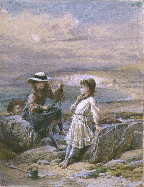 Duas raparigas e um rapaz com algas marinhas de William Stephen Coleman