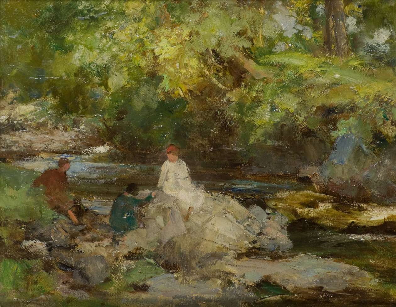 Três Números à beira de um rio (óleo sobre tela) de William Stewart MacGeorge