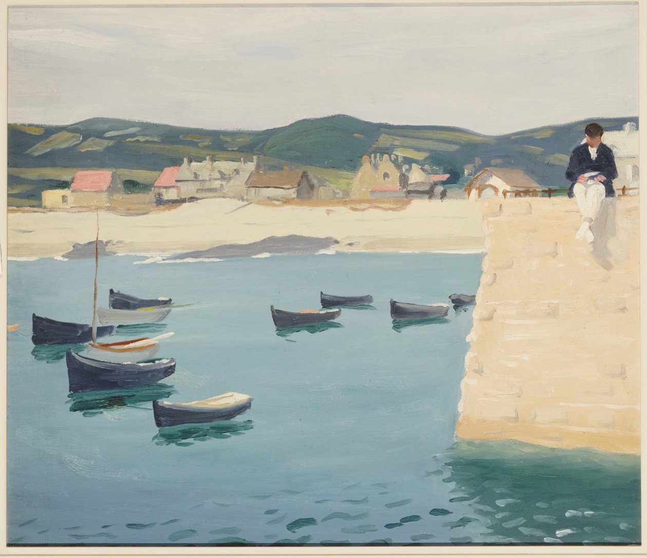 Menino lendo na beira de um porto de William Strang