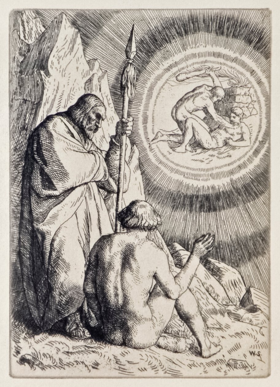 Michael define antes de Adam uma visão do paraíso perdido por John Milton (1608-1674) uma série de 12 ilustrações gravadas por William Strang (1859-1921) de William Strang