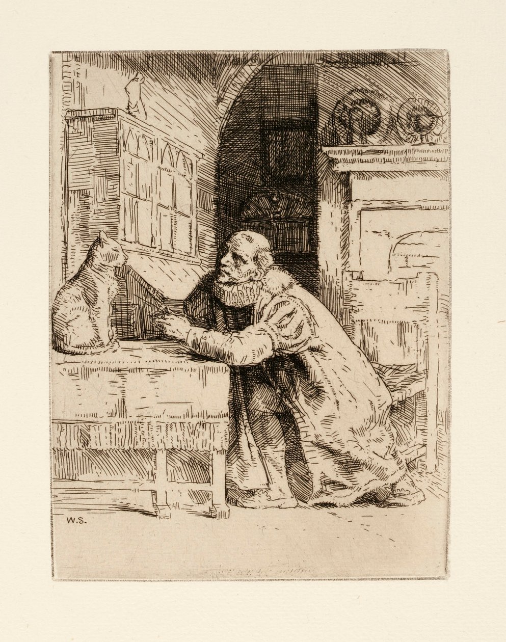 Montaigne e o gato. Ilustração de Izaak Walton e Charles Cotton de The Compleat Agler de William Strang