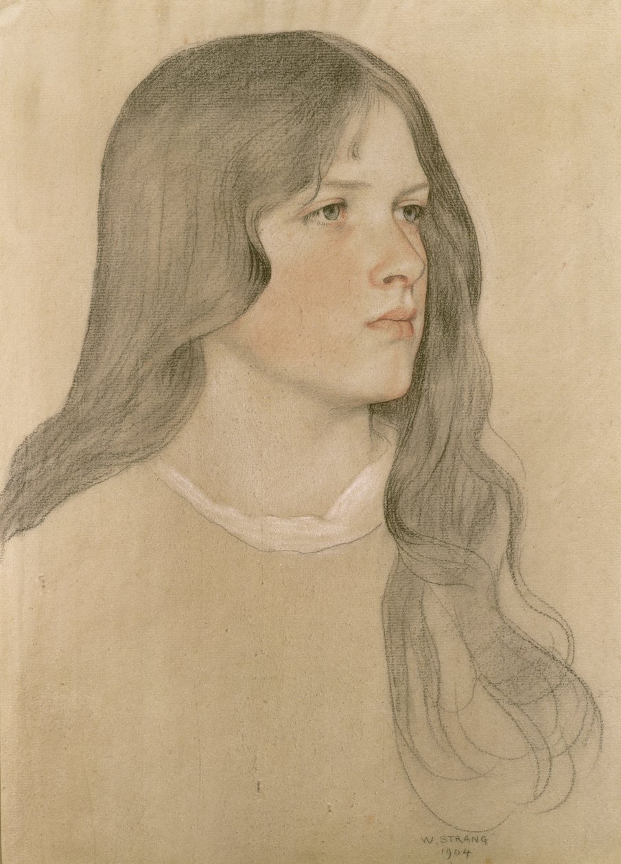 Retrato de uma menina, 1904 (lápis colorido sobre papel) de William Strang