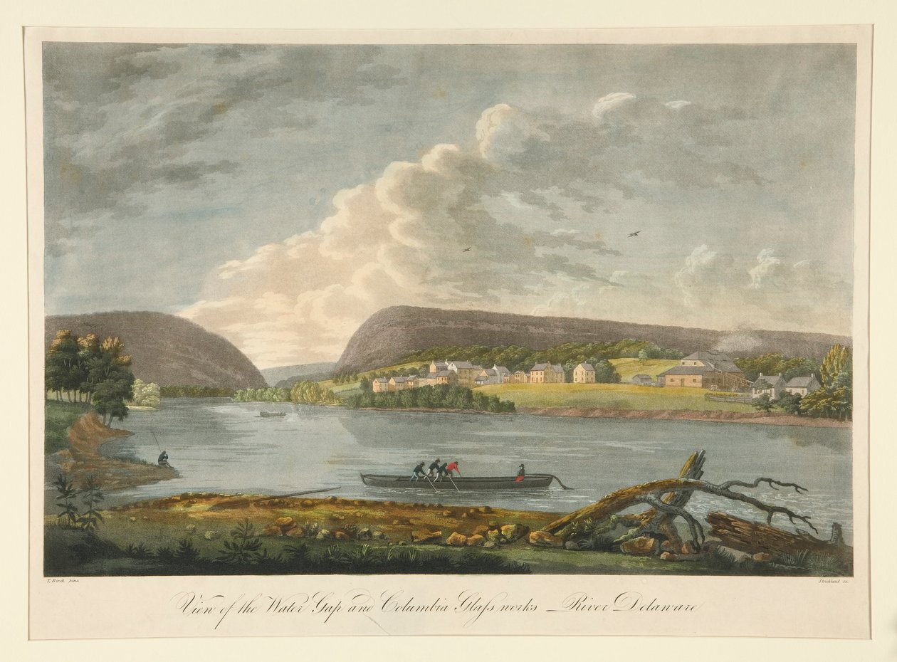 Vista do Water Gap e da Columbia Glass Workshop de William Strickland