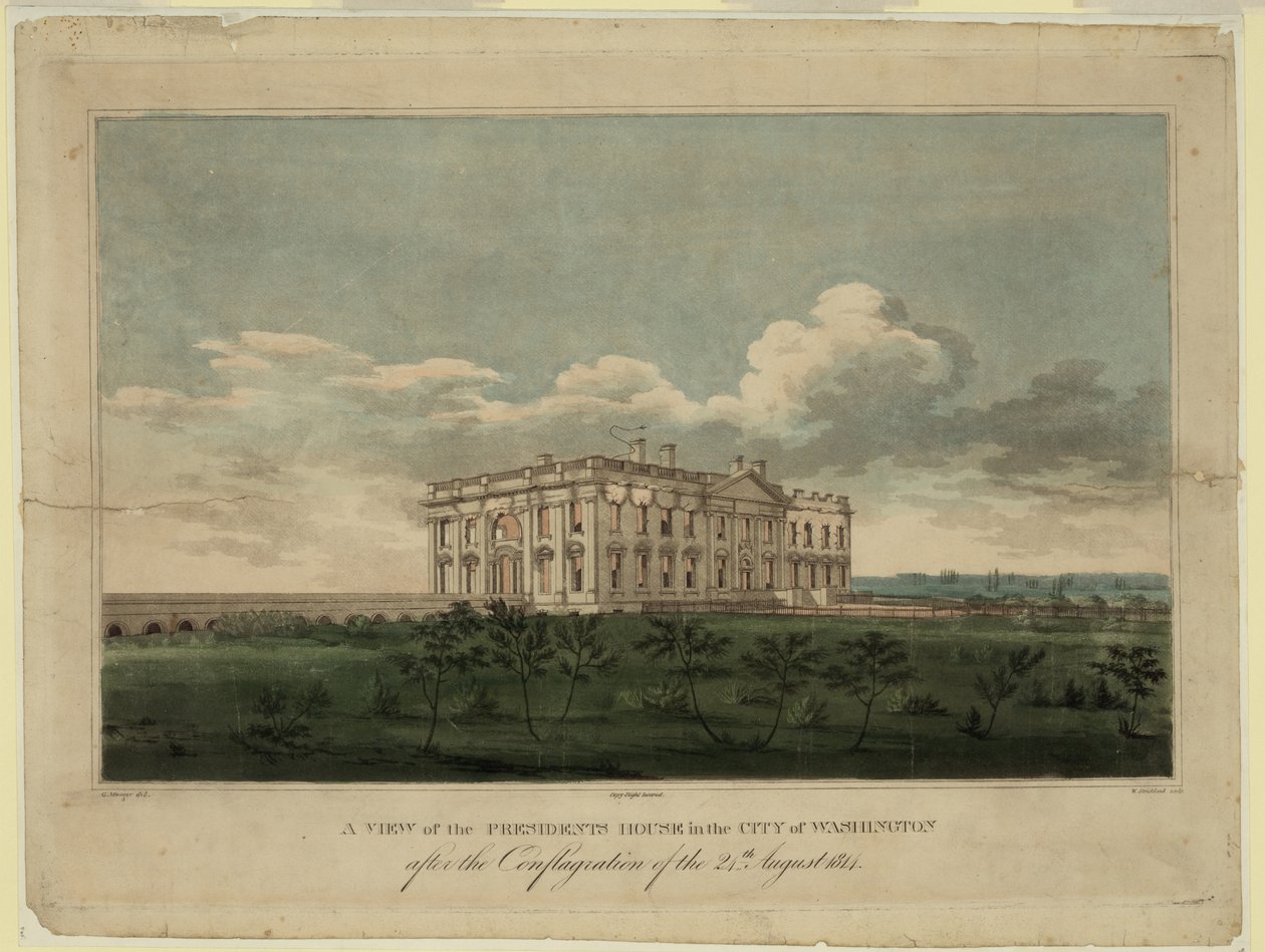Vista da Casa Branca na cidade de Washington após a conflagração de 24 de agosto de 1814, 1 de William Strickland