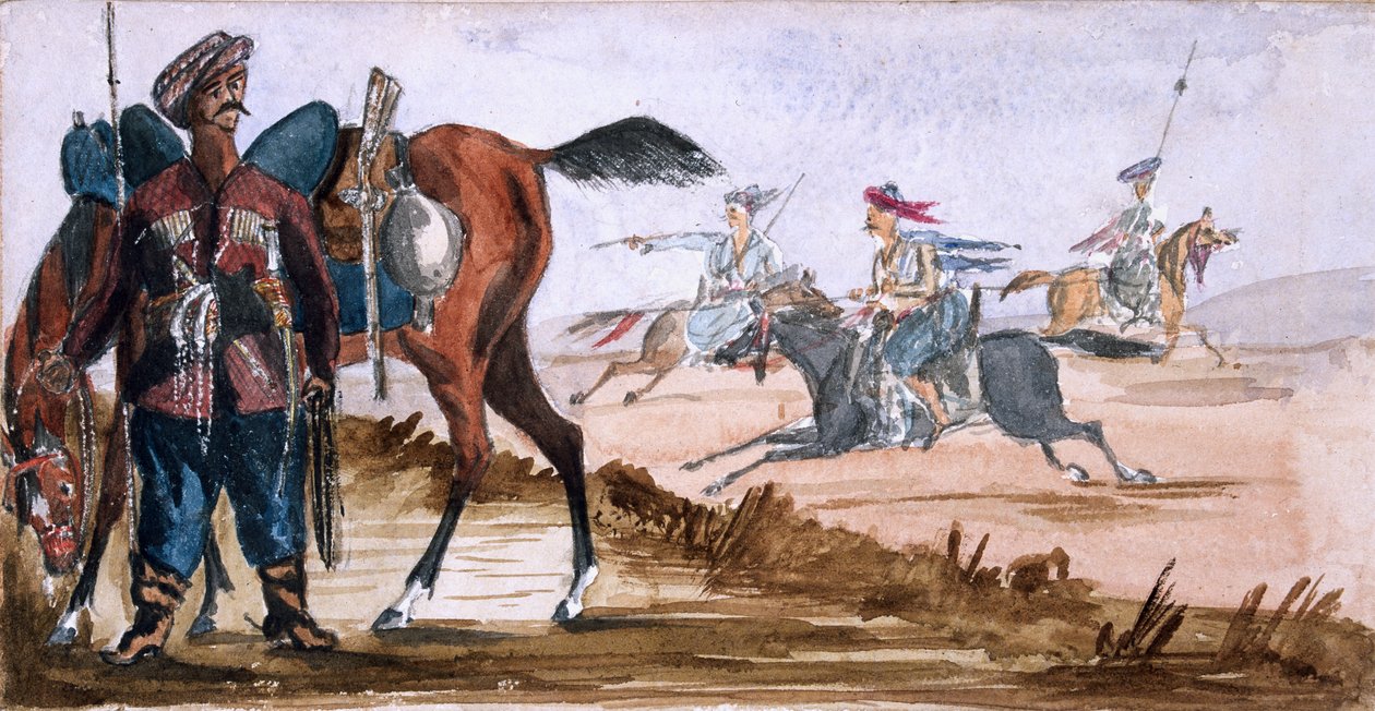 Bashi Bazouk, da Circassia, e outros em exercício em segundo plano de William Thomas Markham