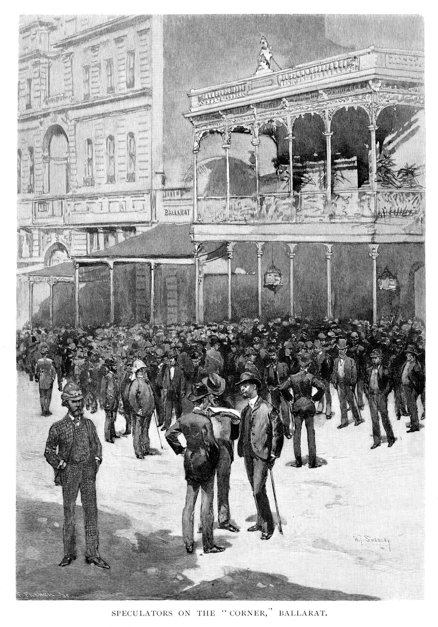 Especuladores na esquina, Ballarat, Austrália, 1886 de William Thomas Smedley