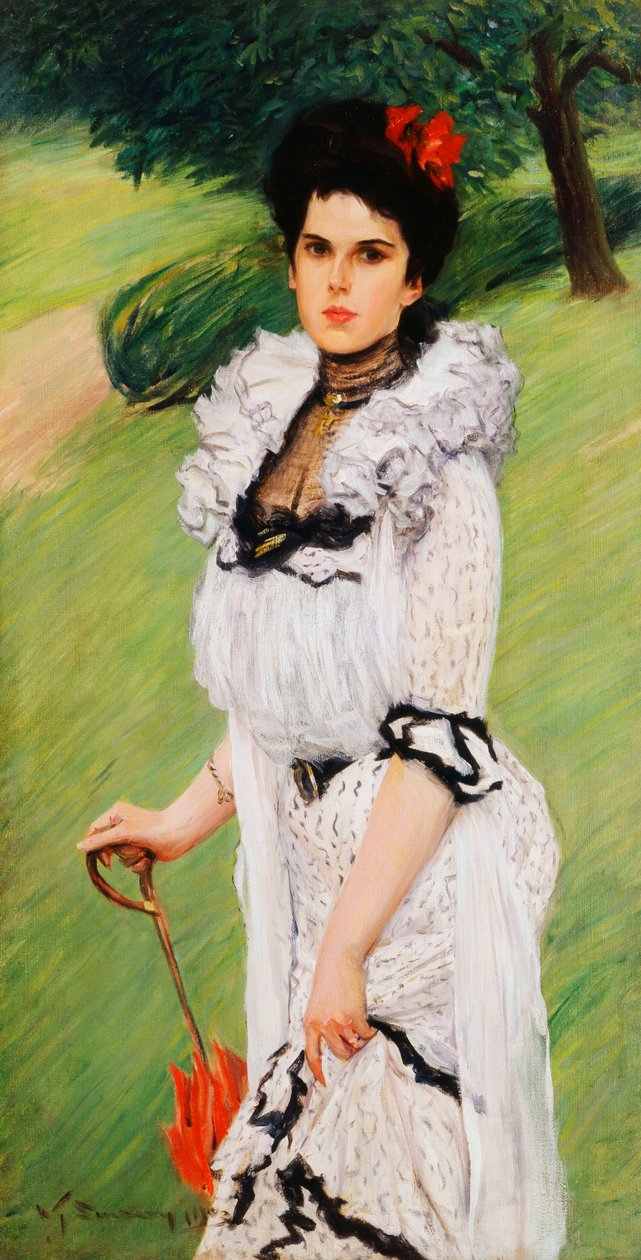 O vestido branco - retrato de uma jovem mulher em um parque, 1903 de William Thomas Smedley