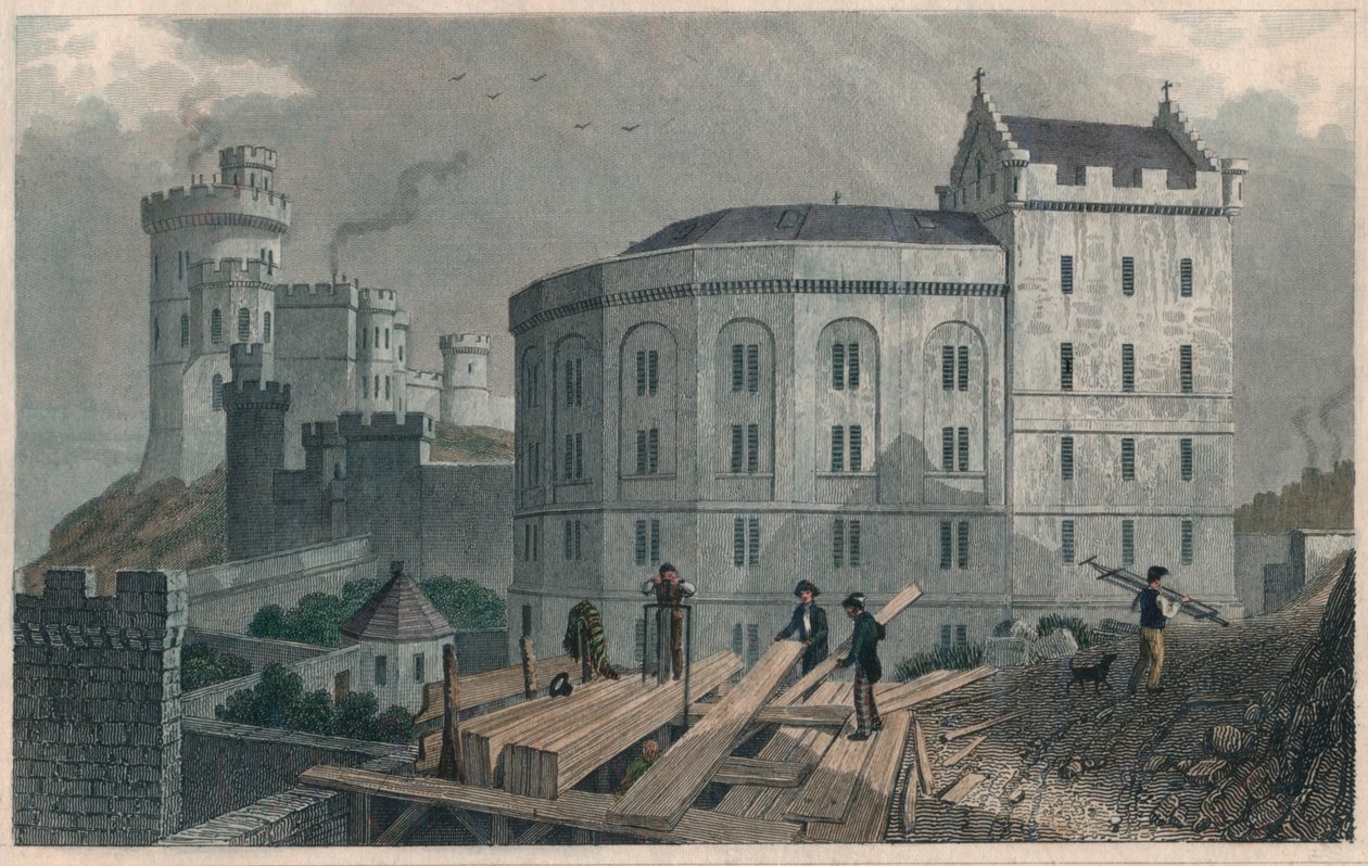 Extremo leste de Bridewell, e Jail Governors House, Edimburgo, 1829 de William Tombleson