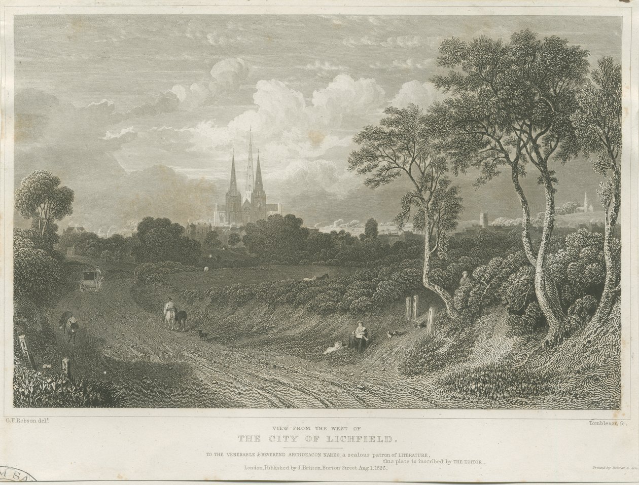 Catedral de Lichfield - Vista Oeste de William Tombleson