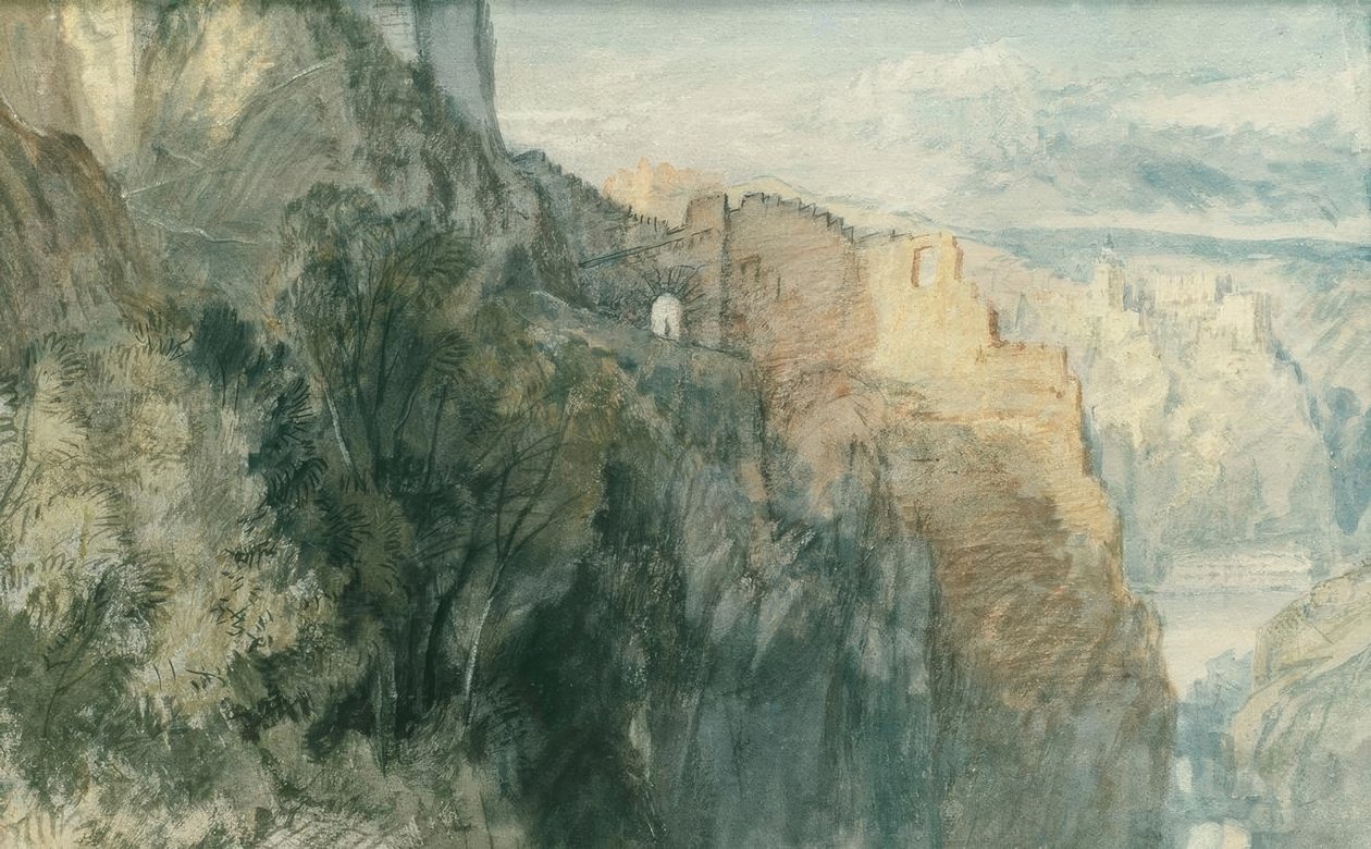 Castelo Katz com vista para o Castelo Rheinfels de Joseph Mallord William Turner
