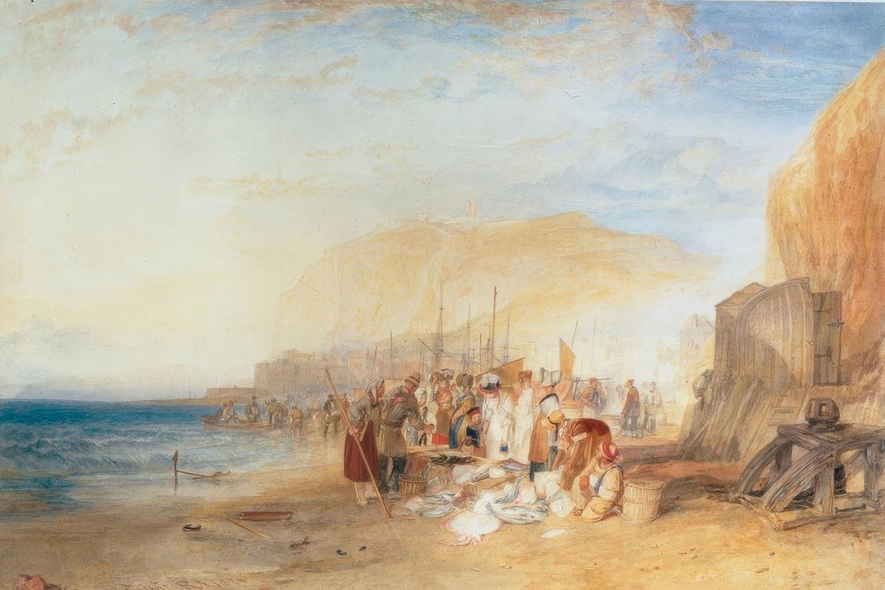 Hastings: mercado de peixe nas areias, de manhã cedo de Joseph Mallord William Turner
