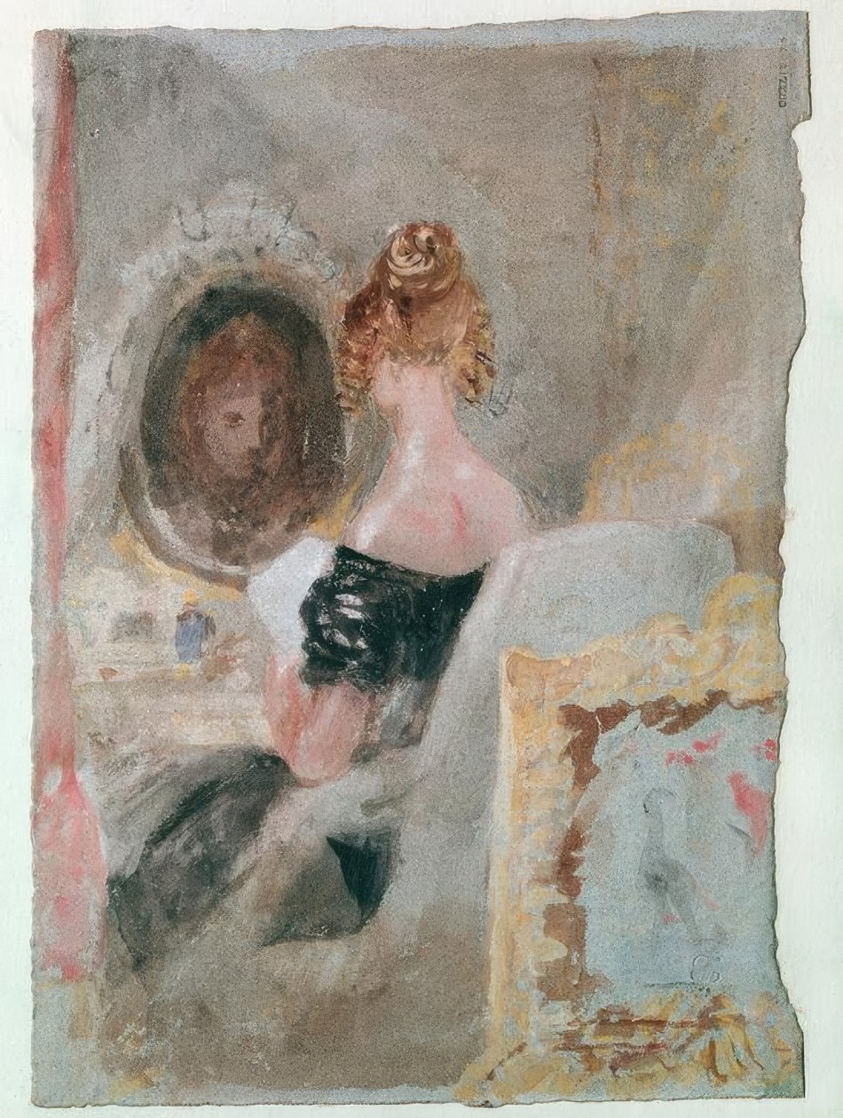 Interior em Petwoath House: mulher na frente do espelho de Joseph Mallord William Turner
