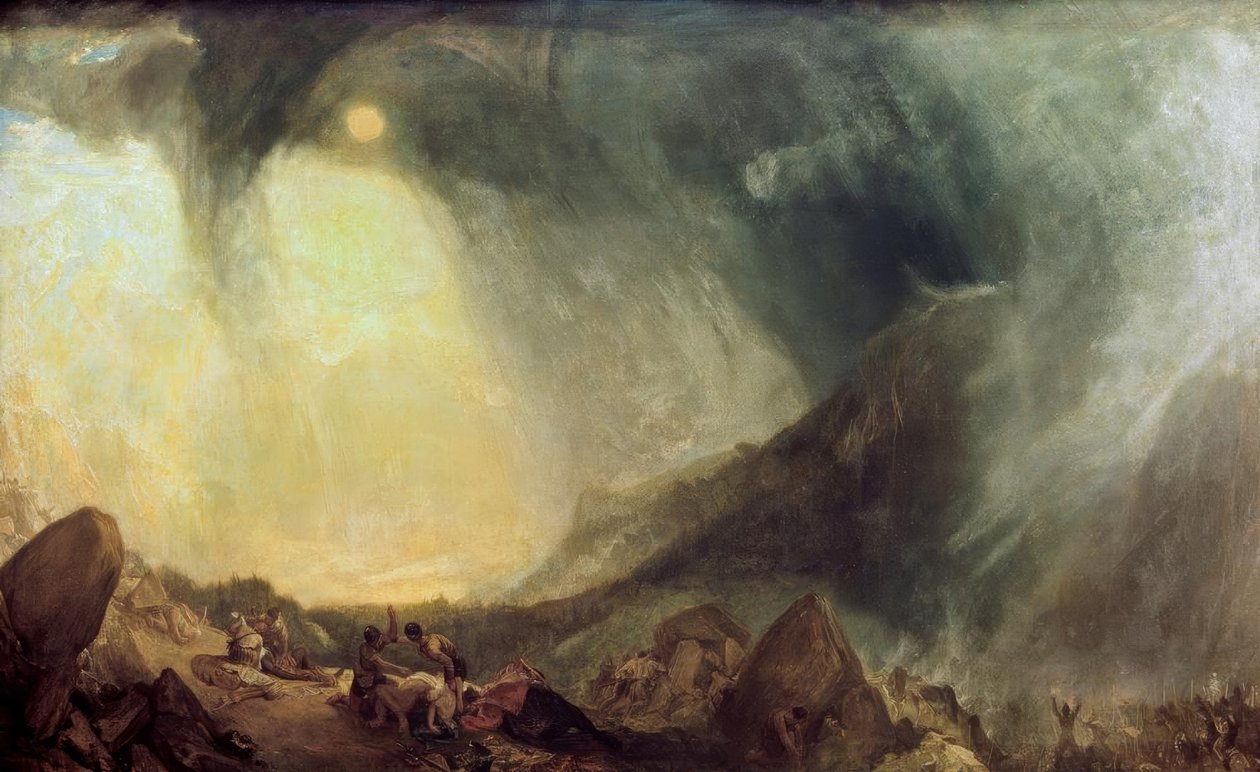 Tempestade de neve: Aníbal e seu exército cruzando os Alpes de Joseph Mallord William Turner