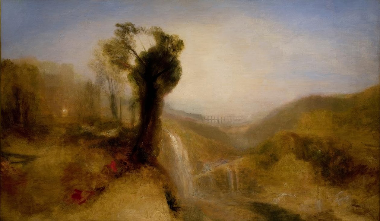 Paisagem do sul com um aqueduto e cachoeira de Joseph Mallord William Turner