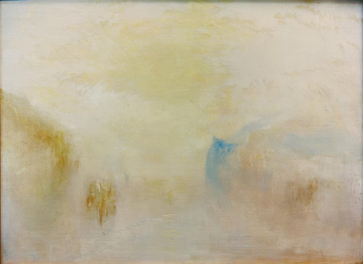 Nascer do sol com um barco entre promontórios de Joseph Mallord William Turner