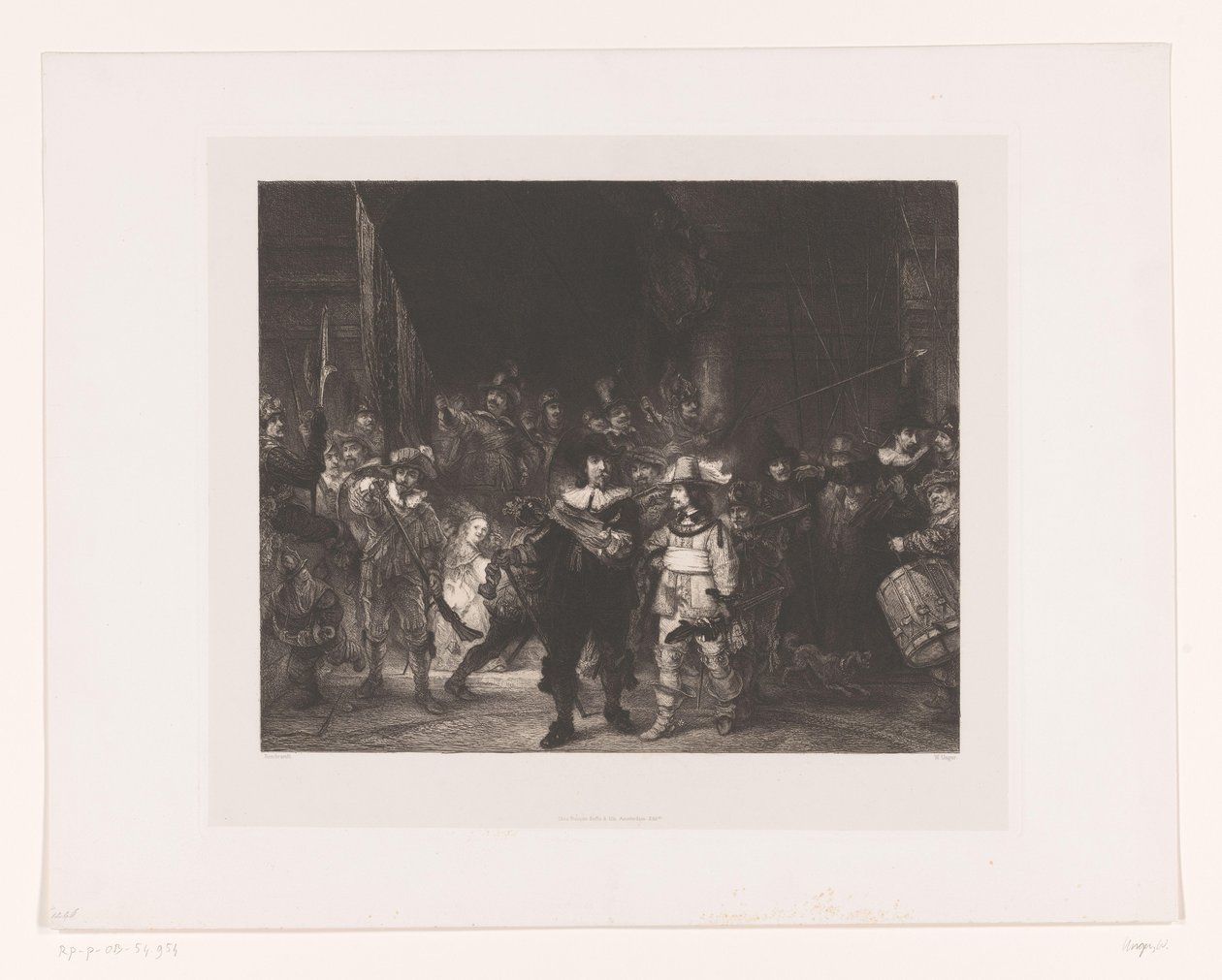 Vigilância nocturna
Oficiais e outros artilheiros do distrito II em Amesterdão liderados pelo Capitão Frans Banninck Cocq e pelo Tenente Willem van Ruytenburch, conhecido como o "Night Watch". de William Unger