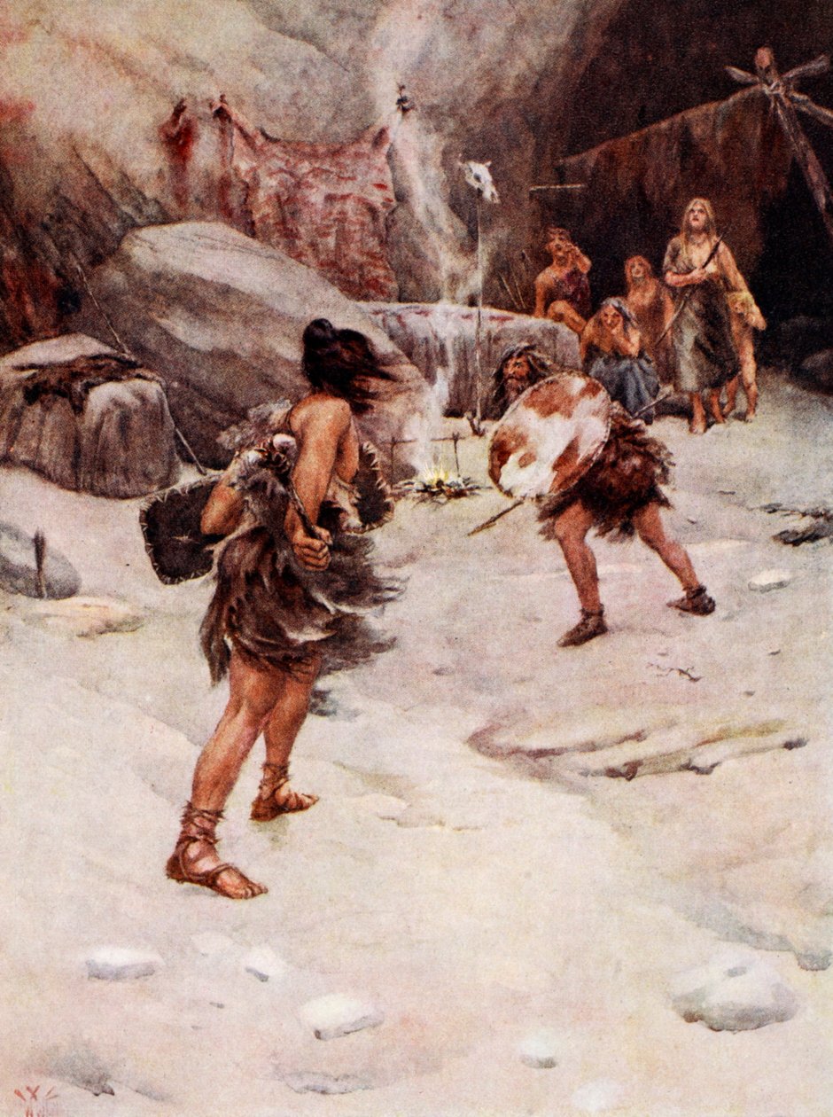 Homem pré-histórico (cor litho) de William W. (after) Collins